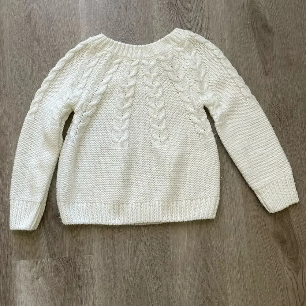 Copper Key Girls Sweater M White Crew Neck Long Sleeve Pullover Open‎ Cable Knit
